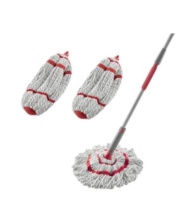 Rubbermaid Microfiber Twist Mop and 2 Refill Kit, Red, Built-in Wringer, Machine Washable and Reusable Mop Head, Light Weight, Clean Hard to Reach Places, for Laminate/Hardwood/Safe on All Floor Types Collapsible Design