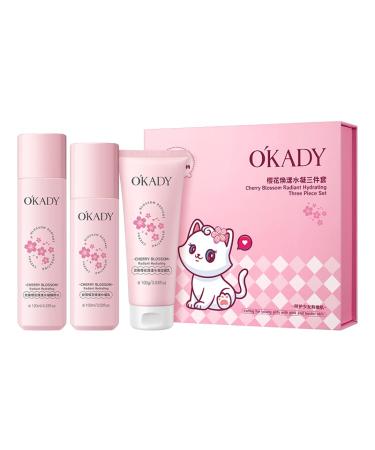 O'KADY Skin Care Set Cherry Blossom Radiant Hydrating Three Piece Set Women Beauty Gift Sets Skin Care Kit with Cleanser Toner lotion Travel Kit for Women Teen Girls Mom Daughter Birthday