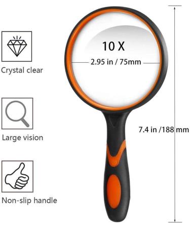 10X Magnifiers Real Glass Magnifying Lens 75mm Diameter Reading Magnifying Glass for Reading Book Newspaper Map Puzzle Jewellery Vision - Buy Online on GoSupps.com