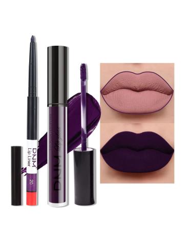 evpct 2Pcs Dark Deep Purple Plum Black Matte lipstick and Lip Liner Pencil Makeup Set for women DNM Matte Smudge Proof Lipstick Lip Stain Long Lasting Waterproof labiales mate 24 horas originales 20 0.21 Fl Oz (Pack of ...