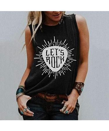 Vintage Women's Funny Graphic Tank Tops | Let's Rock Summer Sleeveless Tee | Black XX-Large - Buy Online on GoSupps.com