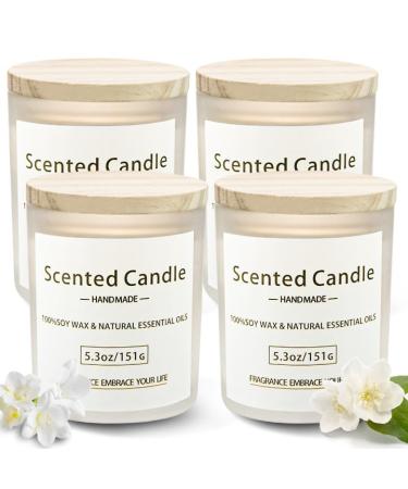 VETOUR Glass Fragrance Candles:4PCS Freesia+Jasmine Scented Soy Candle 21.2 OZ 160 Hours 8% Natural Essential Oils Aromatherapy Set Gift for Women Friends Mother's Day Christmas Freesia-jasmine 4pc