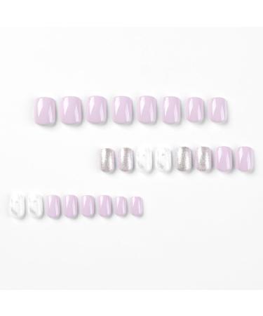 Justotry 24-Piece Rose Angular Glitter Press-On Nails | Glossy Artificial Short French Square Nails for Women - Buy Online on GoSupps.com