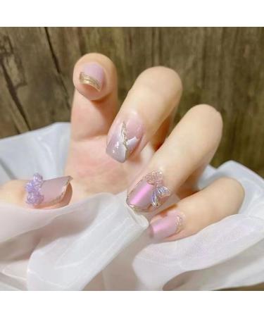 Temperament Enhancement Nail Patch Fake Nails Patch Hand-Made Finished Product Wearing a Japanese Butterfly Girl Powder Nail Patch can be Disassembled and Worn Repeatedly (10-Piece Package). (Size : Medium