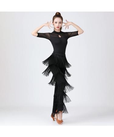 Women's Latin Dance Pants | Professional Black Fringe Practice Pants - Buy Online on GoSupps.com