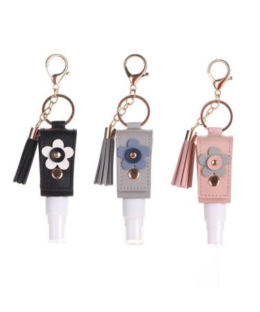 3pcs Plastic Travel Bottle with Leather Keychain Holder Portable Empty Travel Bottle Keychain 30ml Small Spray Bottle Hand Sanitizer Bottle