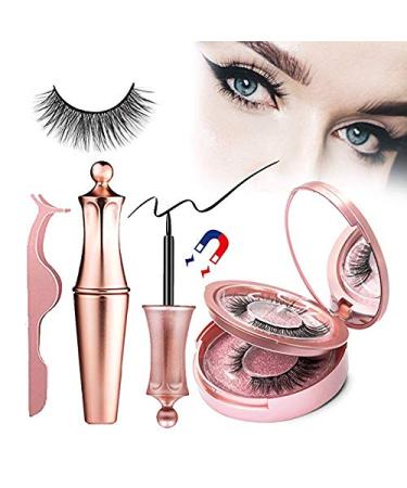Feadem Magnetic Eyeliner Magnetic Eyelashes with Eyeline Magnetic Eyeliner Kit 3D Reusable Eyelashes with Tweezers Waterproof Long Lasting Eyeliner Magnetic Eyeliner and Lashes Pack
