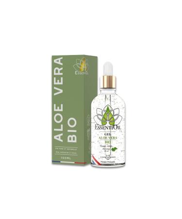 ESSENTIOIL Organic Aloe Vera Gel - Repairs split ends, Restores shine to hair - Moisturizes the skin, Relieves itching Aloe vera hair gel - 100mL glass bottle - French brand