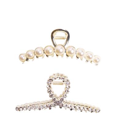 Vintage Metal Rhinestone Hair Claw Clips Large Size Imitation Pearl Hair Jaw Clips Hair Clasps Accessories for Women Lady STYLE A