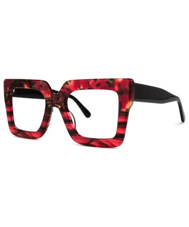 Zeelool Stylish Thick Oversized Square Blue Light Blocking Glasses for Women 100% UV400 Protection Brandon VFP0306 Vfp0306-19 Red Blue Light Blocking Lens
