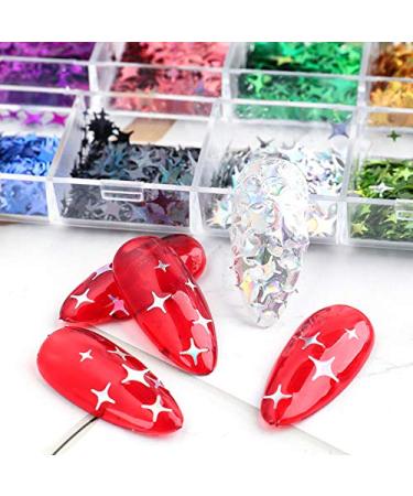 CHANGAR Nail Art Glitter Sequins, 3D Laser Cross Star Nail Paillette Decals Sticker Holographic Four-Angle Star Nail Sparkle Glitter for Manicure Make Up DIY Decals Decoration