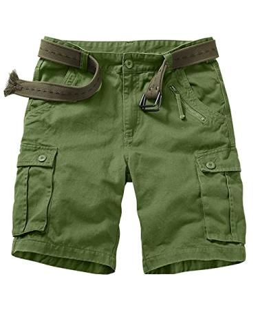 Raroauf Women's Cotton Casual Multi-Pockets Relaxe-Fit Twill Bermuda Cargo Shorts 14 Green-shorts