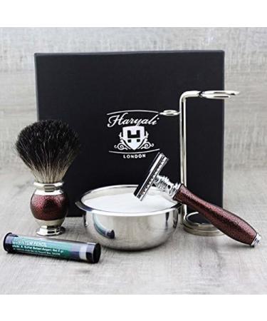 Complete 5-Piece Wet Shaving Set: Pure Roof Hair Brush Razor Plane Stand-Shaped Shell Premium Soap & Free Alumeric Stick - Antique Special Collection - Buy Online on GoSupps.com