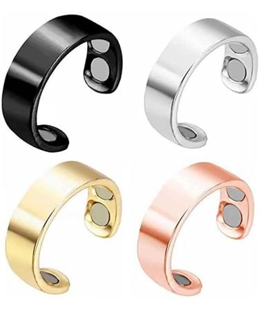 Ailovone 4PCs magnet therapy ring blood sugar controller ring lymphatic drainage magnetic ring magnetic field therapy opening ring for arthritis magnetic rings opening adjustable b3