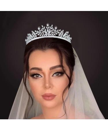 Aoligrace 5A Cubic Zirconia Wedding Tiara for Women - Small Bride Floral Headpiece in Silver - Buy Online on GoSupps.com