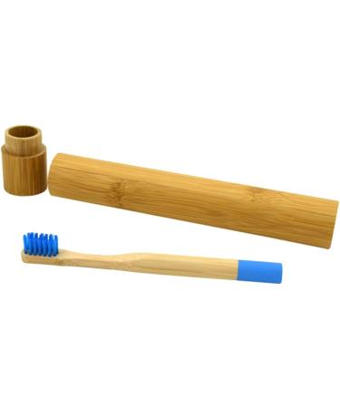 Eco-Friendly Wooden Toothbrush with Round Handle - Blue Bristles | 1 Pack - Ideal for Sustainable Oral Care - Buy Online on GoSupps.com