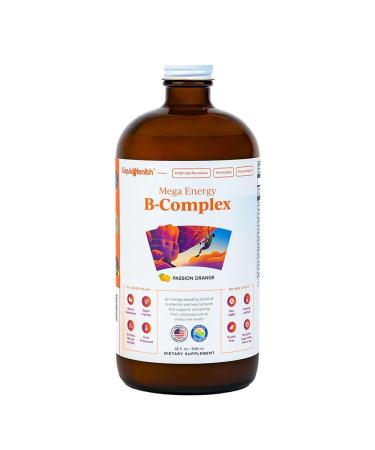 LIQUIDHEALTH 32 Oz Vitamin B Complex Liquid Multivitamin for Women & Men Super B Complex Mega B Vitamins Energy Supplement with B1 B2 B3 B5 B6 Methyl B12 Liquid Folate & Biotin Passion Orange - 32 Fl Oz (Pack of 1)