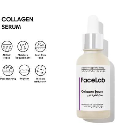 FaceLab Collagen Serum Anti-Aging Formula Reduces Wrinkles and Sagging Moisturises and Softens Skin Antioxidant Protection for All Skin Types 30ml - Buy Online on GoSupps.com