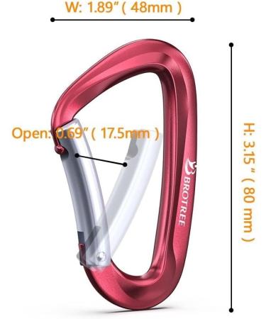 Brotree Heavy-Duty Carabiner - 1200kg Resilience Hook for Hammocks Camping Hiking & Fishing - Bent Gate 2x Red - Buy Online on GoSupps.com