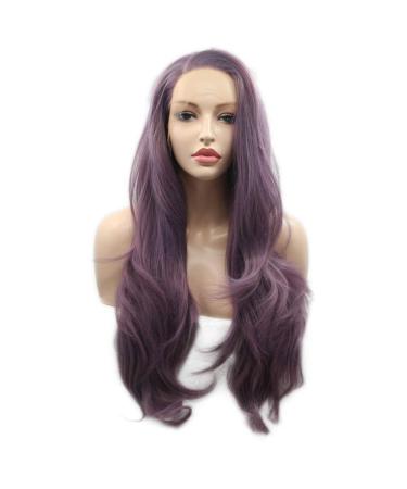 Long Wavy Purple Synthetic Lace Front Wig Heat-Resistant Lavender Wigs for Women Natural Side Part 61cm Dark Violet - Buy Online on GoSupps.com