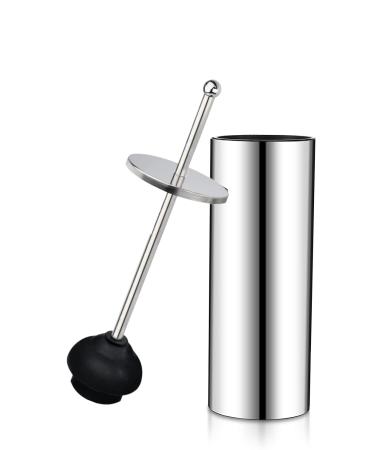 Chrome Toilet Plunger with Holder Bathroom Metal Canister Holder Drip Cup, Heavy Duty, Deep Cleaning Silver