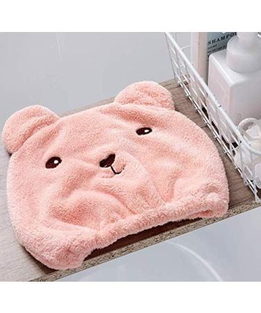 WOIWO Super Soft Microfiber Bath Towel Hat - Quick Drying Cute Cartoon Pattern Ultra Absorbent Hair Towel - Pink - Buy Online on GoSupps.com