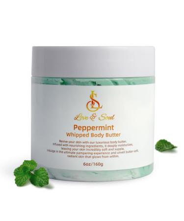 Love&Soul Ultimate Hydration Whipped Body Butter with Shea Butter - Moisturizing Cream and Body Care Lotion Great for Stretch Marks and Dry Skin. A Luxurious Scented Body Lotion that Nourishes and Hydrates -160g (Peppermint)