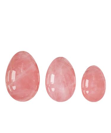BAWHO Undrilled Rose Quartz Egg Natural Pink Crystal Massage Ball Kegel Exerciser 3 Eggs with Bag QINTINYIN