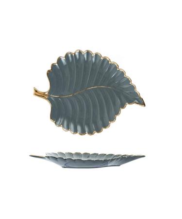 Fruit Dish Gold Plating Ceramic Plate Set Fashion Maple Leaf Design Jewelry Tray Tableware Accessories Dim Sum Fruit Plate Kitchen Dining Dish Gray L