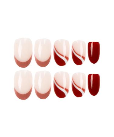 Shop MERVF Oval Press on Nails - Medium Burgundy French Tip Acrylic Nails | 24pcs Glossy Fall Brown Designs | Easy Glue-on Nail Solutions - Buy Online on GoSupps.com