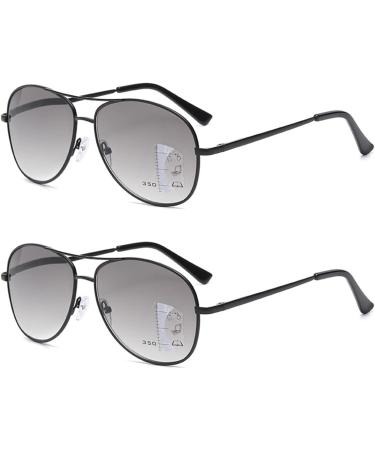 Koosufa Men's Pilot Progress Reading Sunglasses - UV Protection Multifocus Spring Hinge Black & Gray (1.5x) - Buy Online on GoSupps.com