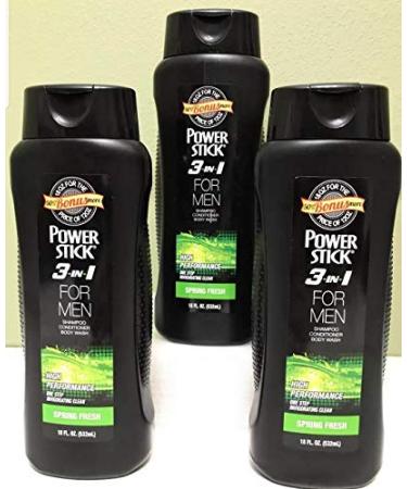 3 pack of Powerstick 3-in-1 Body wash shampoo and conditioner for men in Spring Fresh