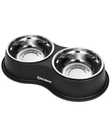 Dog Bowls Double Dog Water and Food Bowls Stainless Steel Bowls with Non-Slip Resin Station, Pet Feeder Bowls for Puppy Medium Dogs Cats 1.black