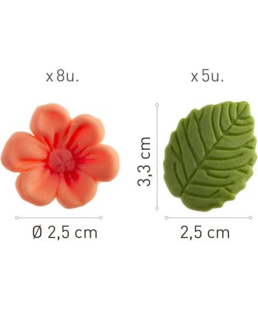 Dekora - Box of 8 Pink Sugar Flowers and 5 Green Leaves - Edible Cake Decorating Tools - Sugar Cake Decoration - Birthday Sugar Cake Decoration - Buy Online on GoSupps.com