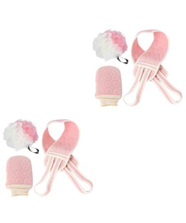 Beavorty 2 Sets Bath Towel Loofah Suit exfoliater exfoliante Combination Set Bath Sponge Pink sponges Back scrubbing Strap Back Bathing Towel Back Shower Towel Durable Bath Ball Mesh Gloves