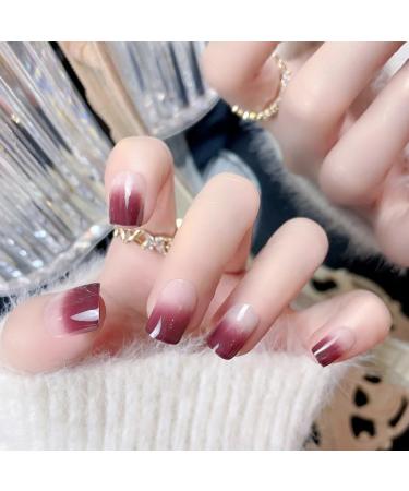 24Pcs/Set Press On Nails Simple wine red gradient Medium False Nails Acrylic Fake Nails Full Cover Nails Tips Artificial Finger Manicure Press on nails for Women and Girls - Buy Online on GoSupps.com