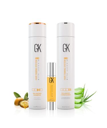 Gk Balancing Shampoo And Conditioner Combo 300ml I With Argan Oil Serum 50ml I Repairs Dry & Frizzy Hair For Long Lasting Shine Strength Color Protection & Plants Extracts- Sulfate Paraben Free