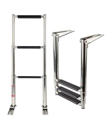 3 Step Telescoping Boat Ladder, Stainless Steel Extendable Boat Ladder 3 Step Dock Ladder for Pontoon Boat/Marine Yacht