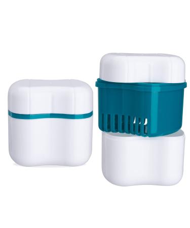 LVCHEN Denture Cleaning Case - Soaking Cup False Teeth Container Denture Storage Case with Strainer Basket for Travel Cleaning Complete Clean Care for Dentures and Clear Braces