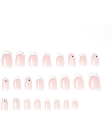 Justotry 24 Pcs Beige Almond Short False Nails French Press on Nails - White Striped Pattern Fake Nails with Nail Glue for Women - Buy Online on GoSupps.com