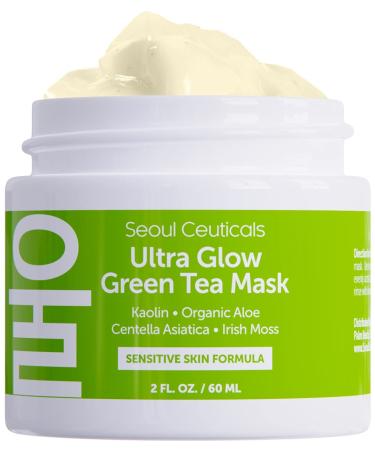 SeoulCeuticals Korean Skin Care Face Mask for Sensitive Skin - Korean Skincare Green Tea Wash Off Masks - K Beauty Face Masks - Aloe Vera Mask + Centella Asiatica Hydrating Facial Spa Mask 2oz