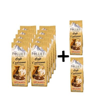 CAF S FOLLIET - Caf Moulu - L'Ancienne - 10 + 2 offerts - Torr faction traditionnelle - Intensit 8/10-100% Arabica - Caf vert - Am rique Centrale Afrique & Asie - 12 x 250 g 250 g (Lot de 12)