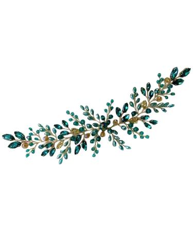 Deniferymakeup Emerald Wedding Hair Piece Green Hair Vine Bridal Gold Jewelry Headpiece Wedding Hair Accessories Emerald Green