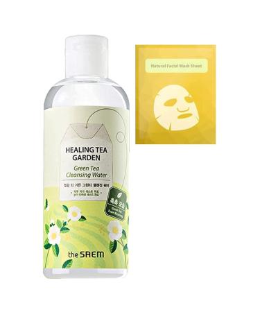 the SAEM Healing Tea Garden Tea Tree Micellar Cleansing Water 300ml with 1 x Facial Mask Sheet, One Step No Wash Refreshing & Sebum-free All-in-One Makeup Remover Tea Tree Cleansing Water