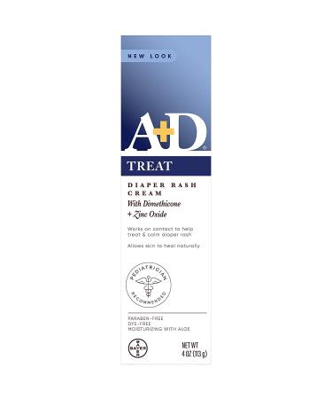 A+D Zinc Oxide Diaper Rash Cream with Aloe 4 oz (Pack of 3)