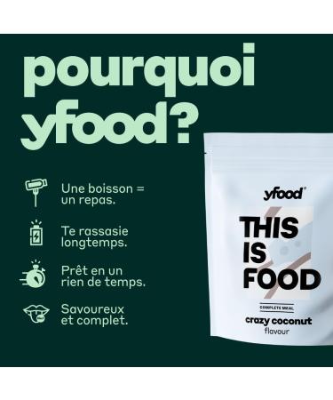 yfood Poudre de noix de coco crazy - D licieux repas boire pour les d placements - Poudre de 25 g de prot ines 26 vitamines et min raux - Saveur : noix de coco - Buy Online on GoSupps.com