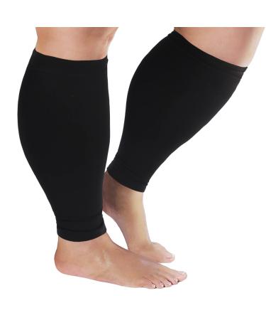 Plus Size Compression Sleeves for Calves Women Wide Calf Compression Legs Sleeves Men 6XL, Relieve Varicose Veins, Edema, Swelling, Soreness, Shin splints, for Work, Travel, Sports and Daily Wear Black XXXXXX-Large