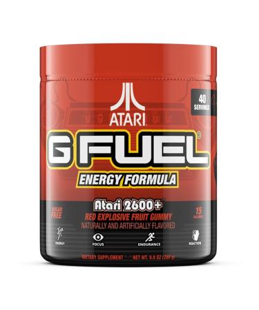 G Fuel Atari 2600+™ Energy Powder Sugar Free Clean Caffeine Focus Supplement Water Mix Red Explosive Fruit Gummy Flavor Focus Amino Vitamin + Antioxidants Blend 9.9 oz (40 Servings)