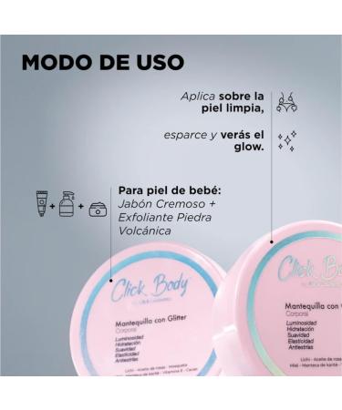 Click Body Glitter Body Butter Click Cosmetics | Mantequilla Con Glitter Luminosidad Hidratacion Suavidad Elasticidad y Antiestrias Colombia (8.4oz - 250ml) - Buy Online on GoSupps.com