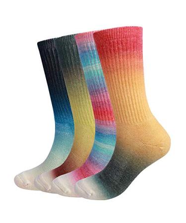 EnerWear 4 Pack Women's Merino Wool Outdoor Hiking Trail Crew Sock 9-11 Gradient Mix Color